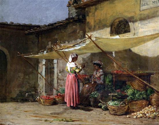 19th century Italian School Vegetable market, 10 x 12.5in.